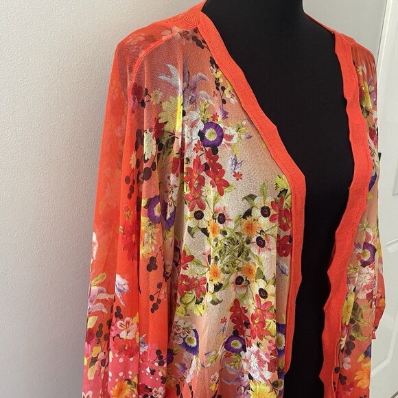 Y2K Fuzzi Oversized Small Cardigan Jean Paul Gaultier Mesh Floral Top Orange - Picture 2 of 8